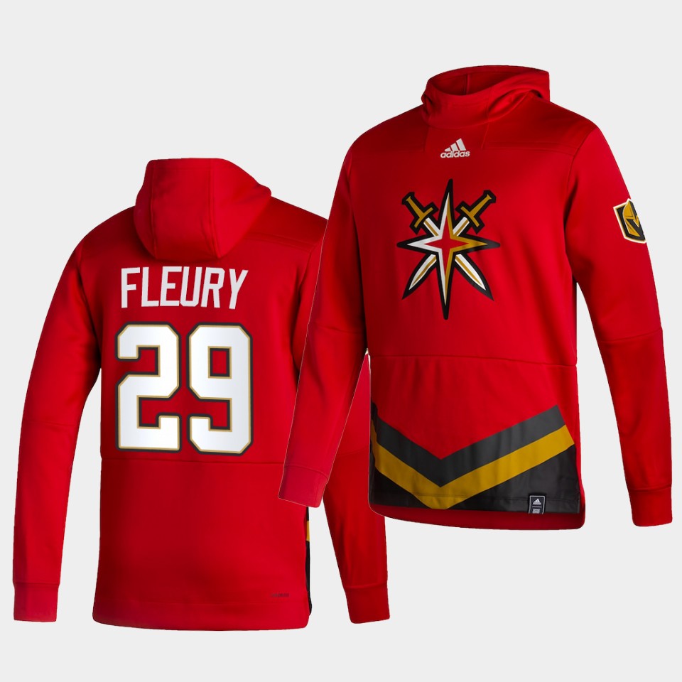 Men Vegas Golden Knights #29 Fleury Red NHL 2021 Adidas Pullover Hoodie Jersey